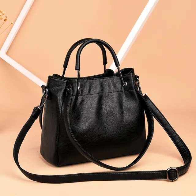 Bags Handbags Korean Fashion Women's Bags Soft Leather Retro Bucket Bag Handbag Black - Shop at LoveMi