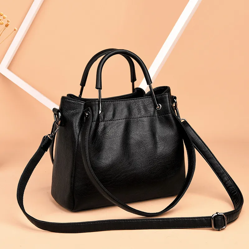 Bags Handbags Korean Fashion Women's Bags Soft Leather Retro Bucket Bag Handbag - Black