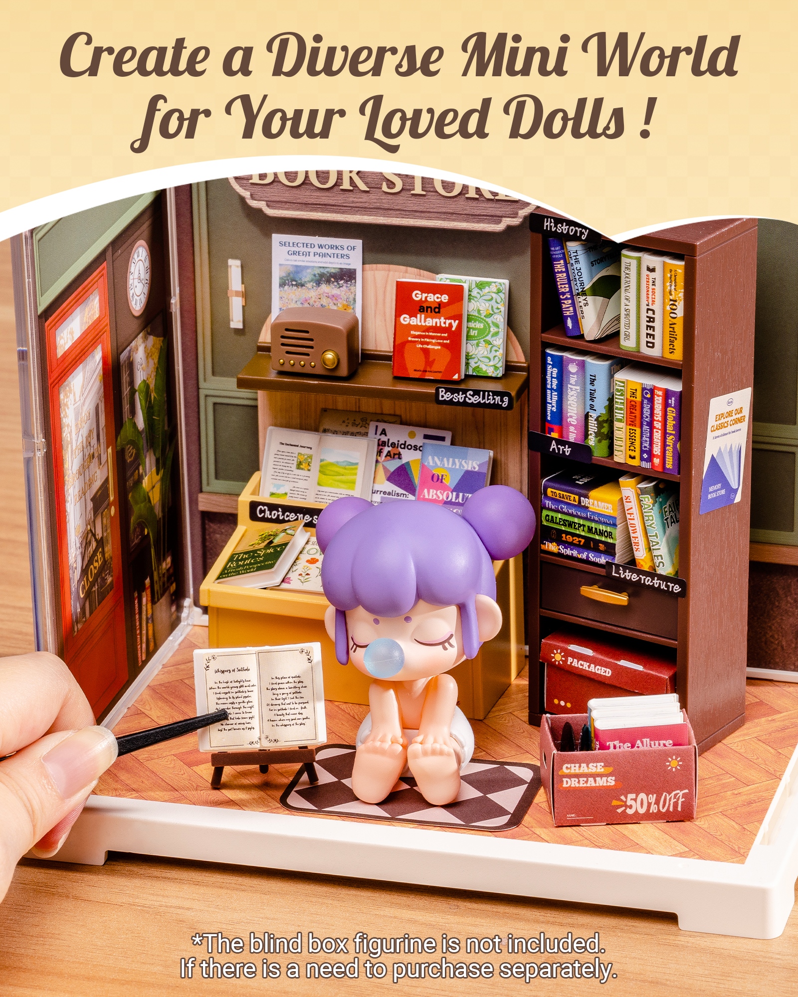 Rolife Super Creative DIY Plastic Mini House Set - 3D Puzzle With Dust Cover, Compatible With Mini Figures, Multiple Themes Available, Home Decor, Teen And Adult Gift