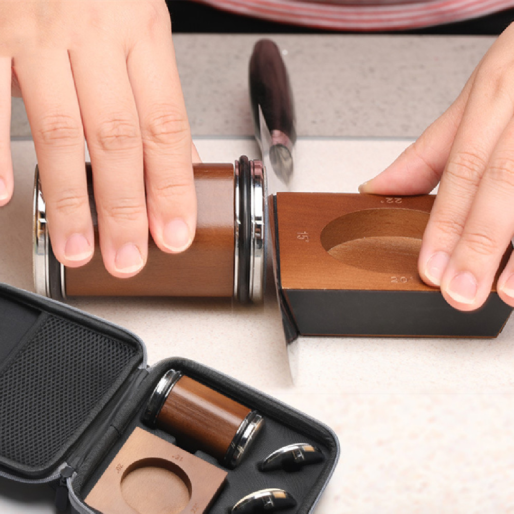 Household Kitchen Sharpening Stone Set With Wooden Roller Gold - Image 6