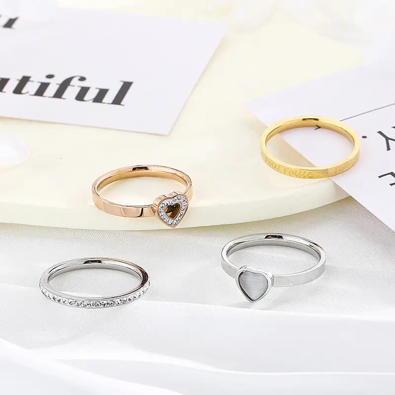 Fashionable Stainless Steel Combination Heart-shaped Full Diamond Multicolor