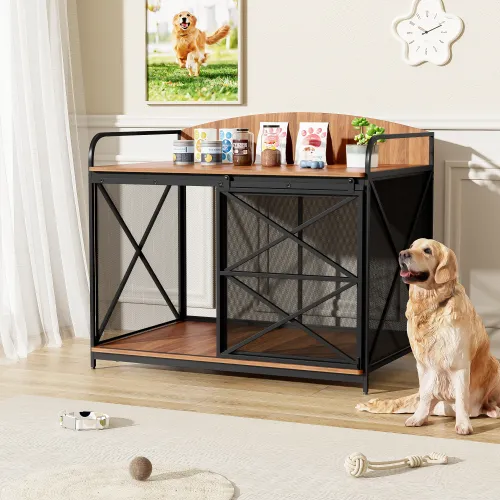 42.8 Heavy Duty Large Dog Crate Furniture For Large Medium Dog, Farmhouse Wooden Dog Kennel Indoor End Table, Decorative Pet House For Large Dogs ... Brown - Shop at LoveMi