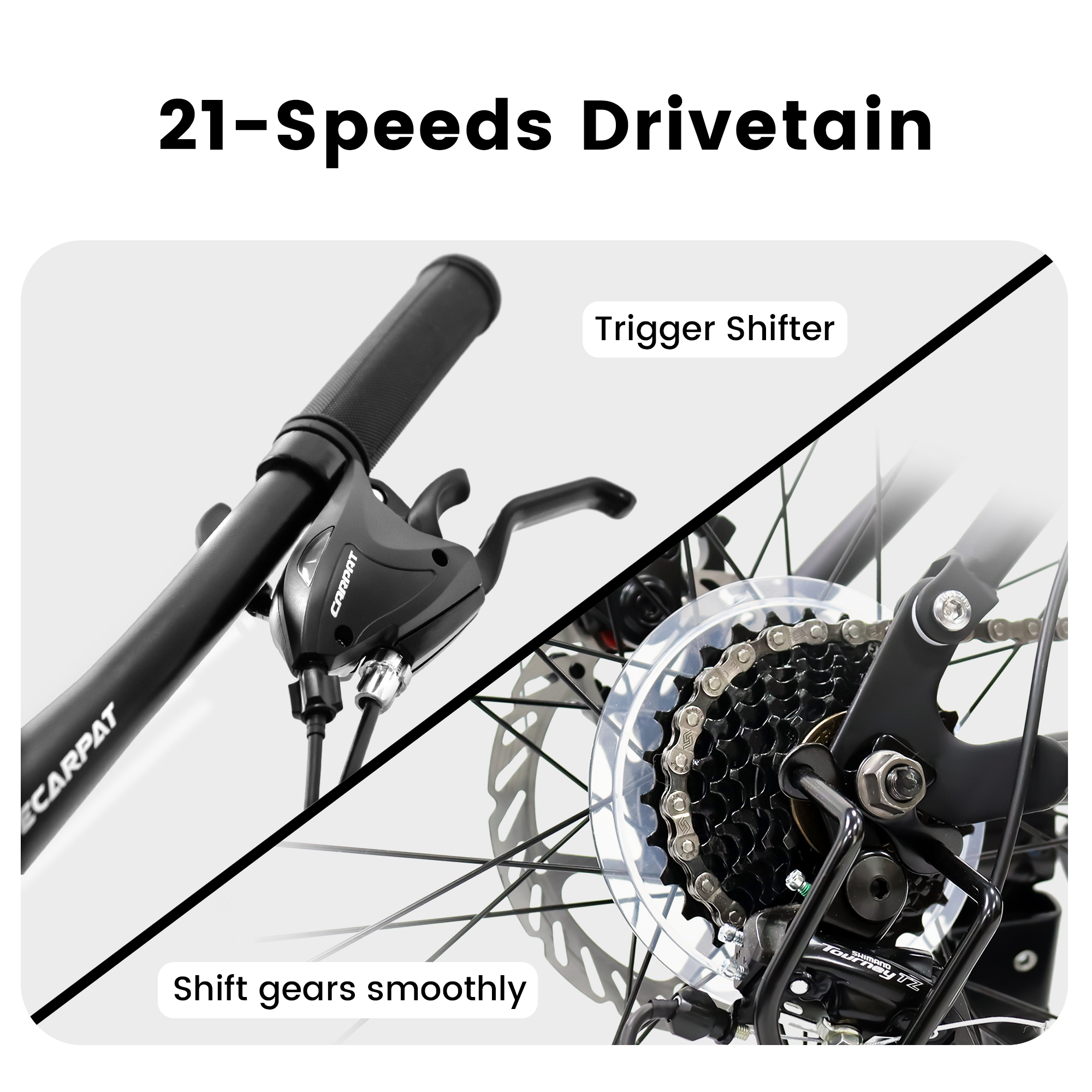 A2660 26 Inch Mountain Bike, 21-Speed Disc Brakes, Durable Frame, Front, Rear Dual-Shock Absorption, Unisex For Commuting, Travel, School, Mountain And City Road Cycling