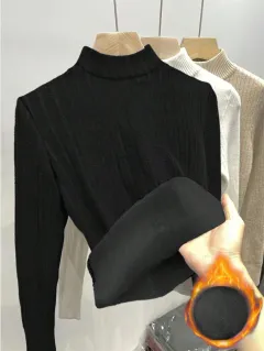 Hermal Lined Warm & Slimming Women's Long Sleeve T-Shirt - Black - View 1