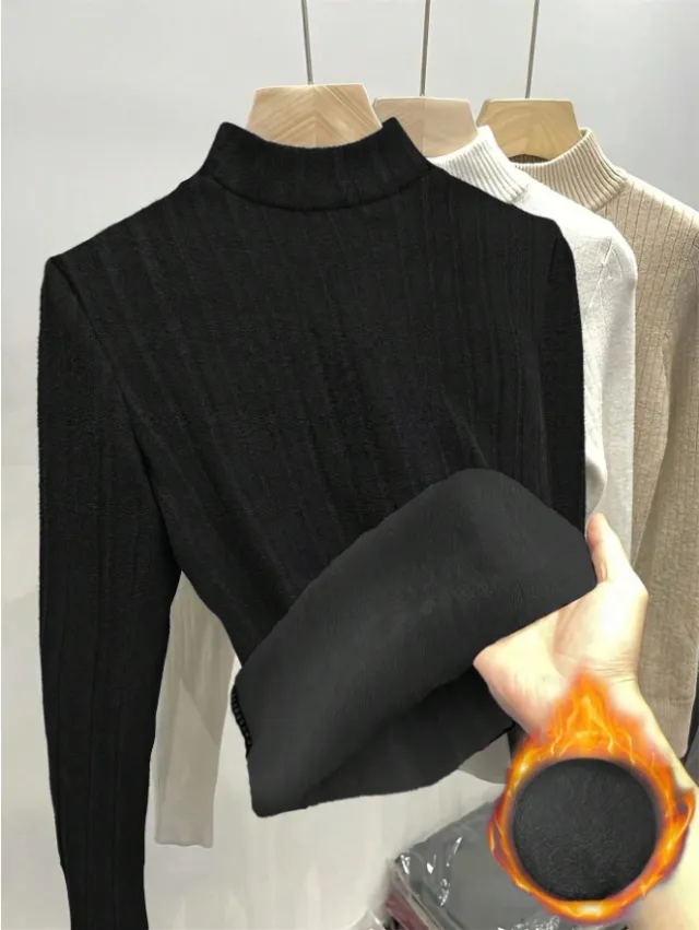 Hermal Lined Warm & Slimming Women's Long Sleeve T Shirt Black - Shop at LoveMi