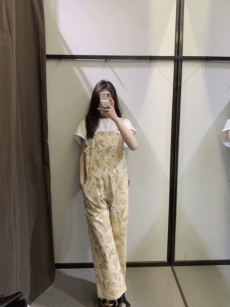 Women's Floral Print Long Double Pocket Loose Fashion Casual Overalls