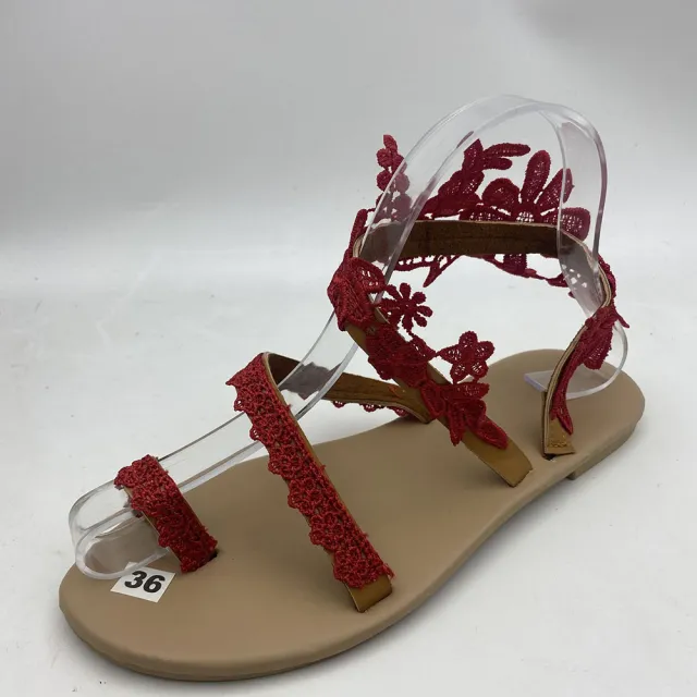 Bohemian Flower Casual Flat Roman Sandals Red - Shop at LoveMi