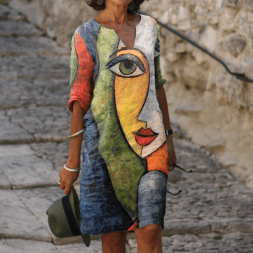 Pullover Round Neck Abstract Face Print Long Sleeves