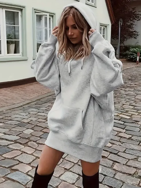 Women's Casual Hoodie With Kangaroo Pocket And Drawstring Waist Comfortable And Stylish Sweatshirt For Everyday Wear Gery - Shop at LoveMi