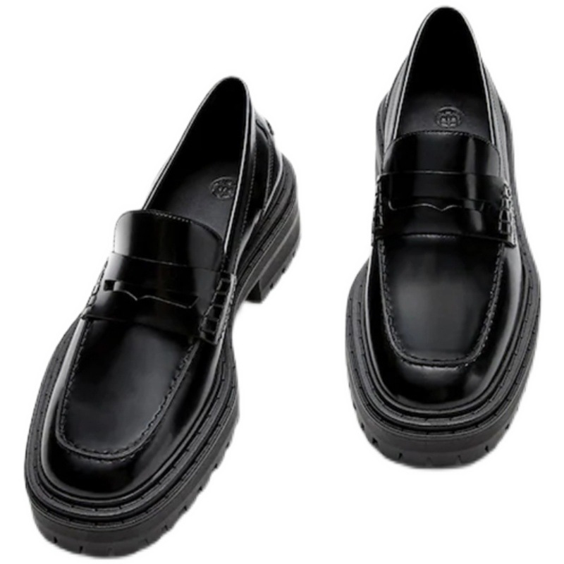 Round Toe Thick Bottom Top Layer Cowhide Single Casual Leather Shoes