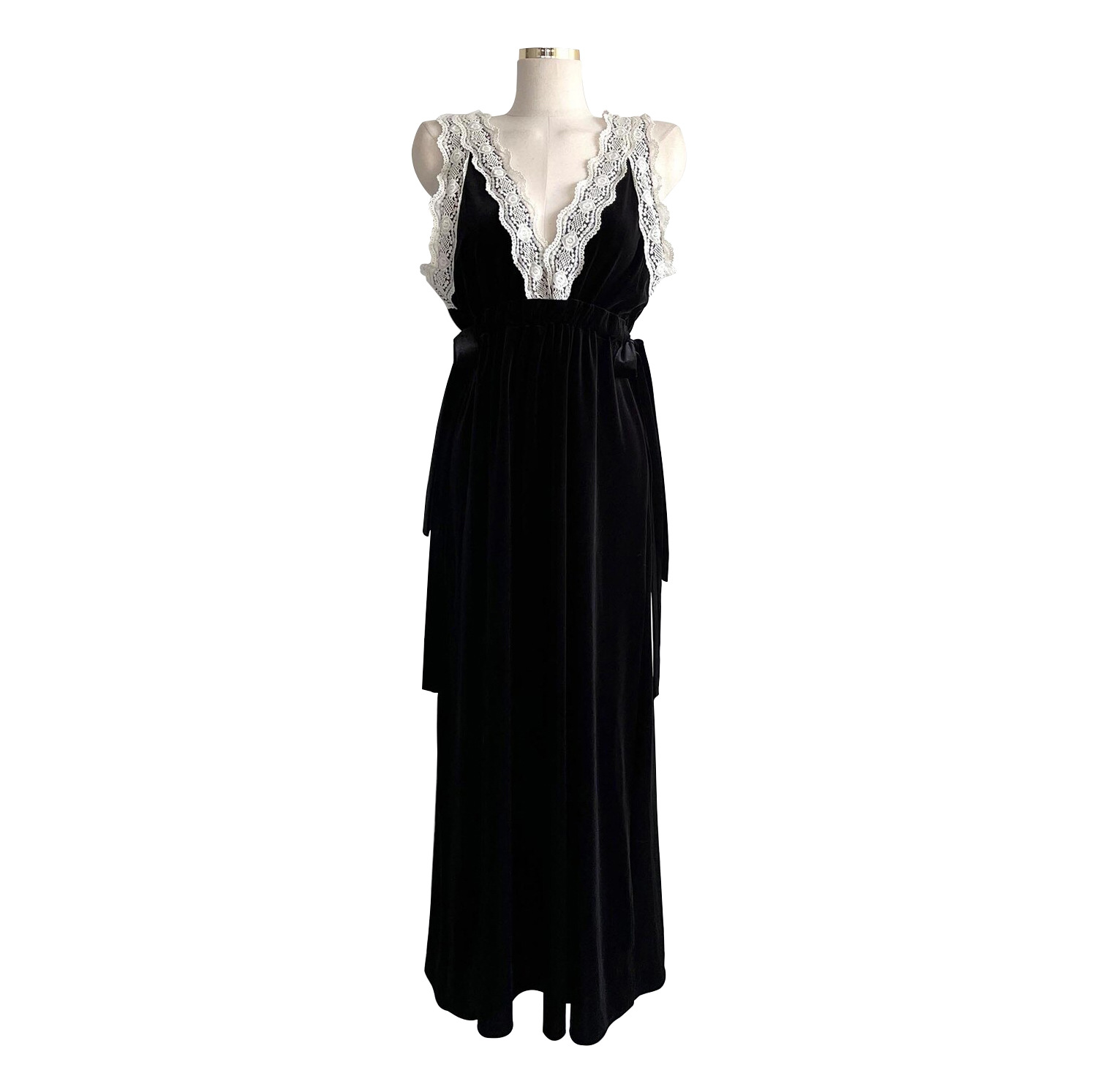 Lace-Trimmed Velvet Slip Dress, picture 3 of 6