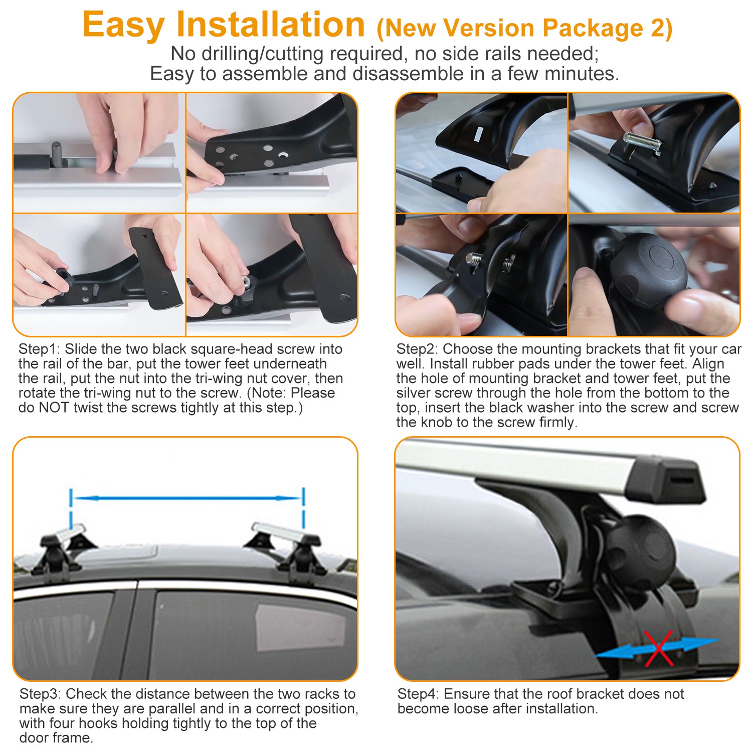 47.24in Universal Top Roof Rack Cross Bar Cargo Carrier Aluminum Crossbar Rack With 165LBS Capacity Fit For Most Vehicle Wagon Car Without Roof Side Rail — foto 12
