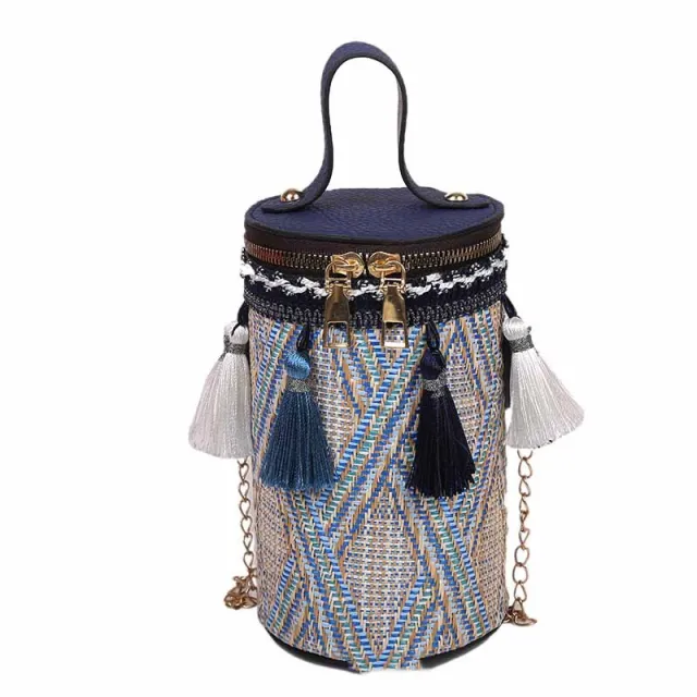 Ethnic Style Bag Female Fashion Hand held Chain Weaving Blue - Shop at LoveMi
