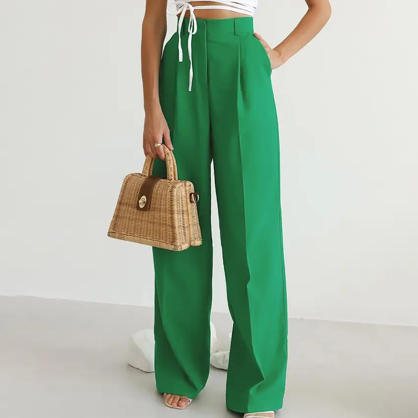 Ladies Fashion Personality Green Casual Wide Leg Pants
