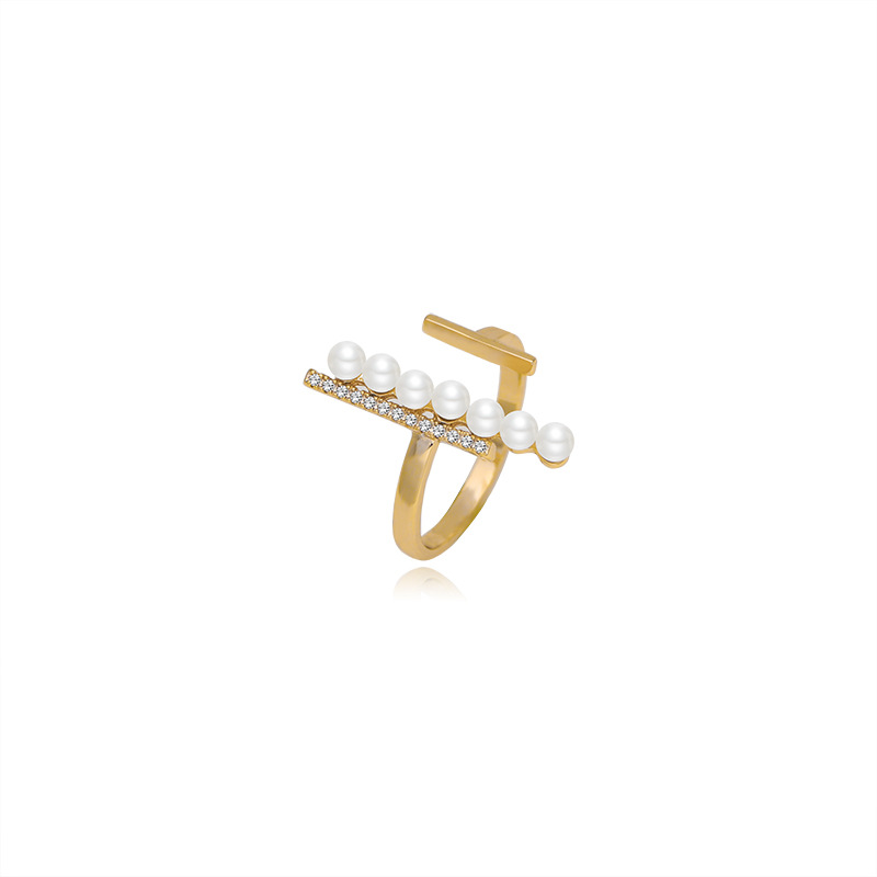 Design Ring Micro-set Zircon Hollow Square Pearl Ring