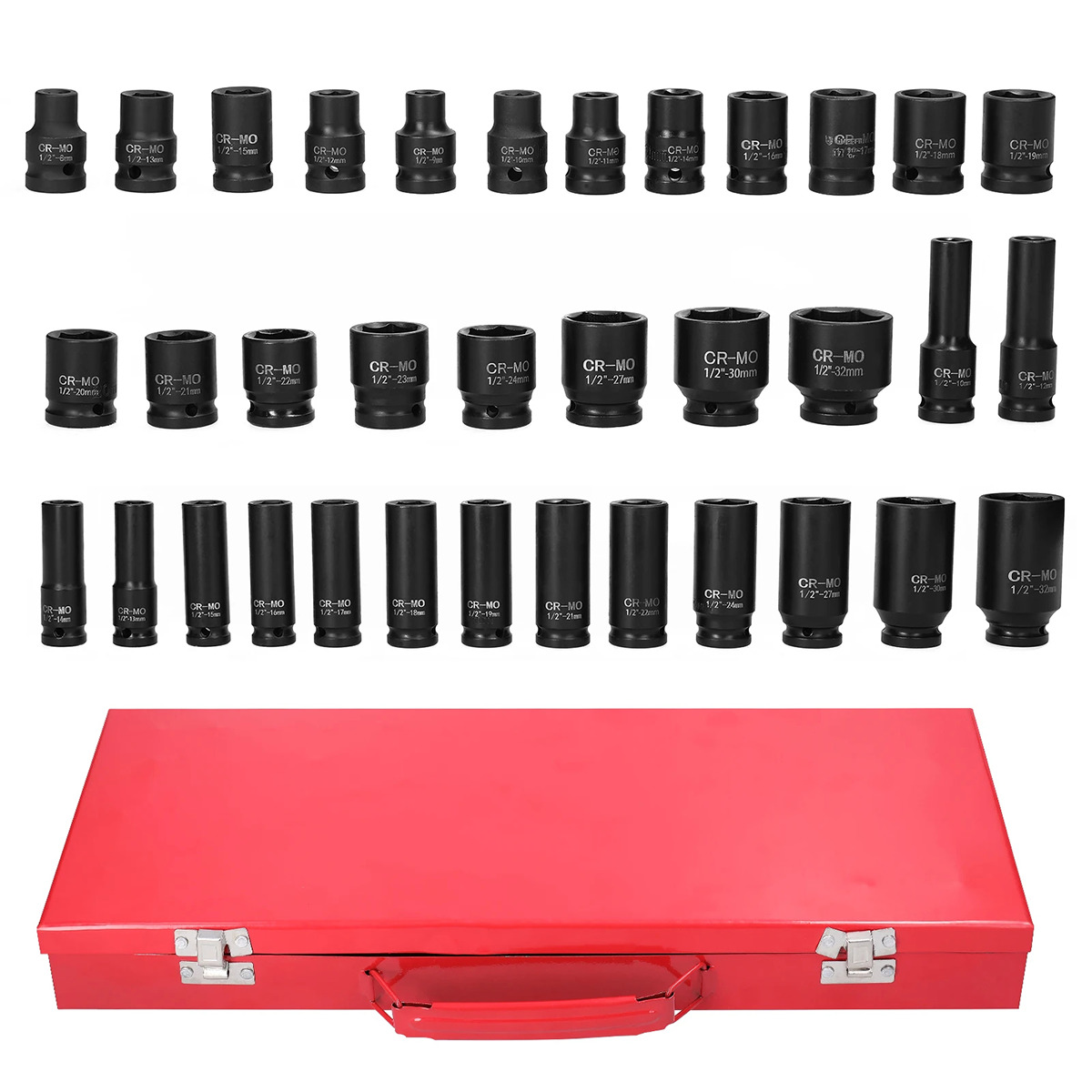 35PCS 1-2 8-32mm Metric Drive Deep Impact Socket Tool Set Garage Chrome Steel — image 2