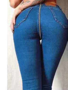 Women's Back Zipper Bottomed Jeans Are Slim Blue - Shop at LoveMi