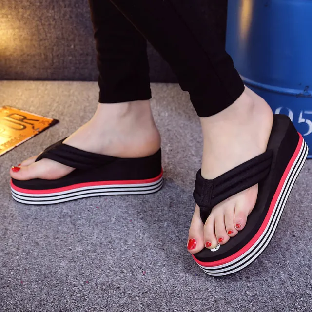 Fashion Outside Wear Beach Non slip Platform Slippers Black - Shop at LoveMi