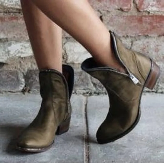 New Autumn And Winter Women's Shoes Pointed Zipper Low Heel Ankle Boots Brown - Shop at LoveMi