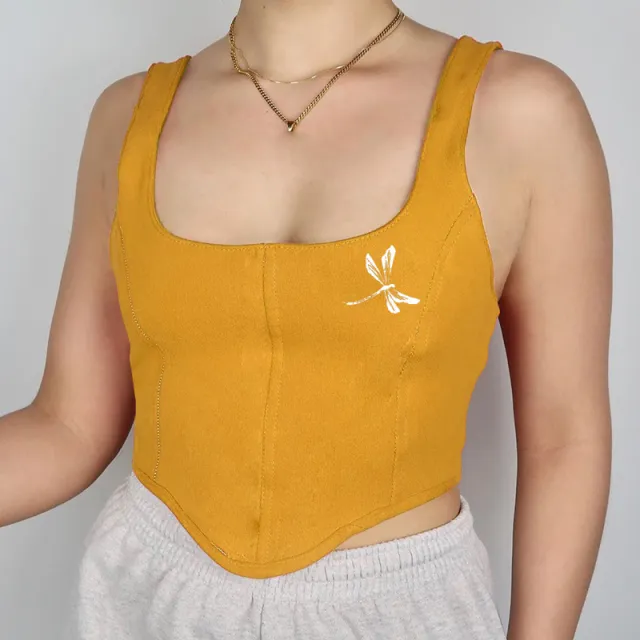 Sexy U neck Print Back Strap Waist Vest Yellow - Shop at LoveMi
