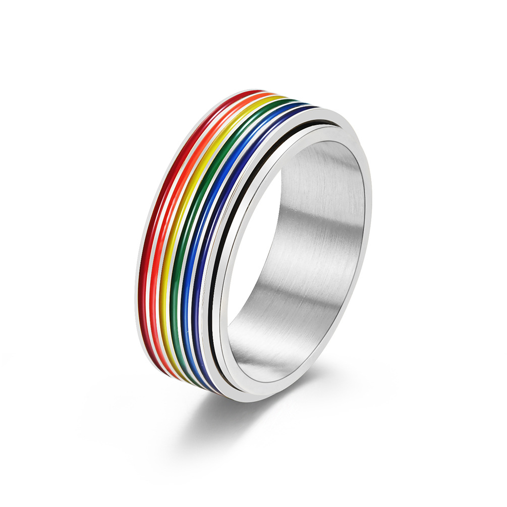 Stainless Steel Rotating Rainbow Flag Ring