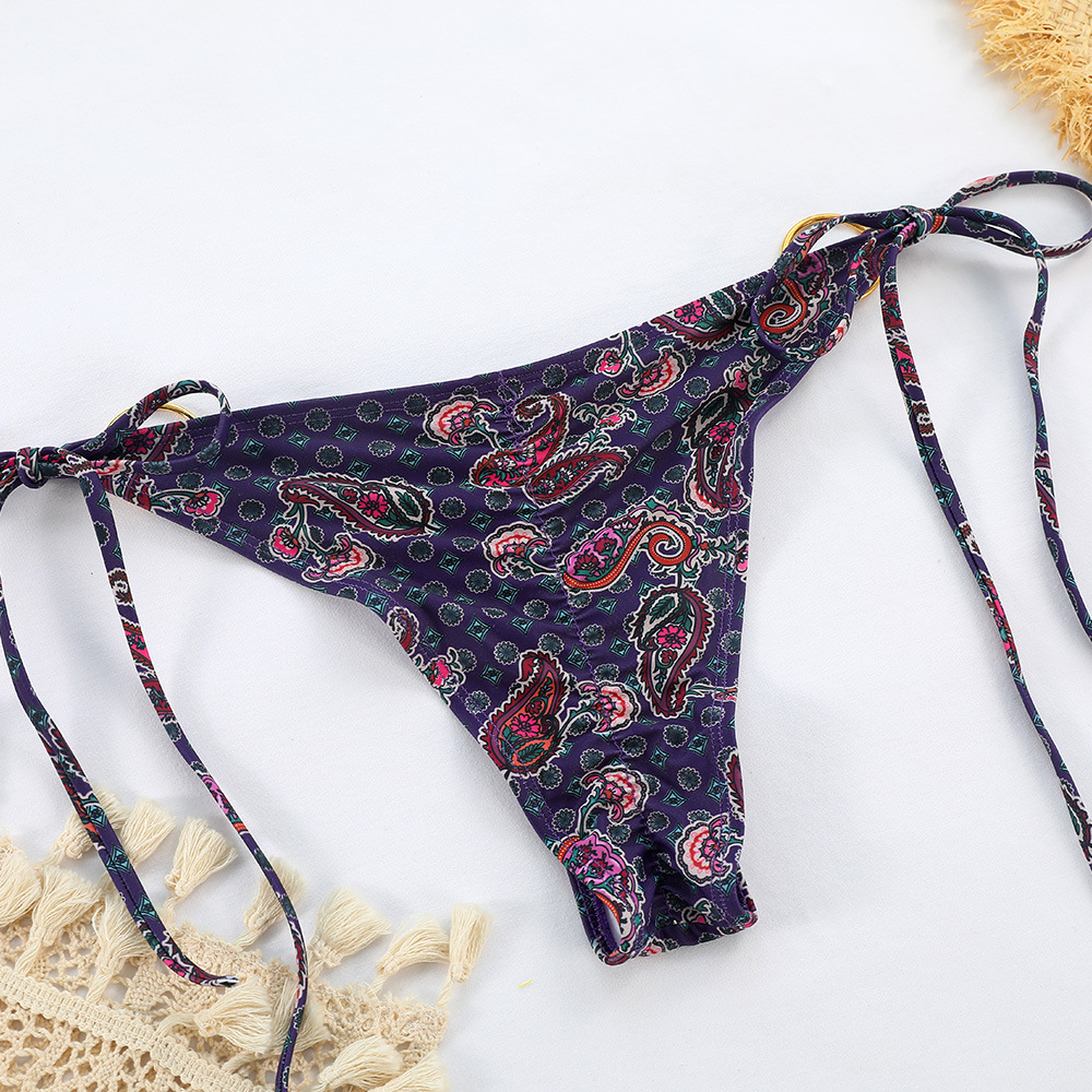 Women's Metal Three-ring Printed Lace Up Split Swimsuit - Image 5
