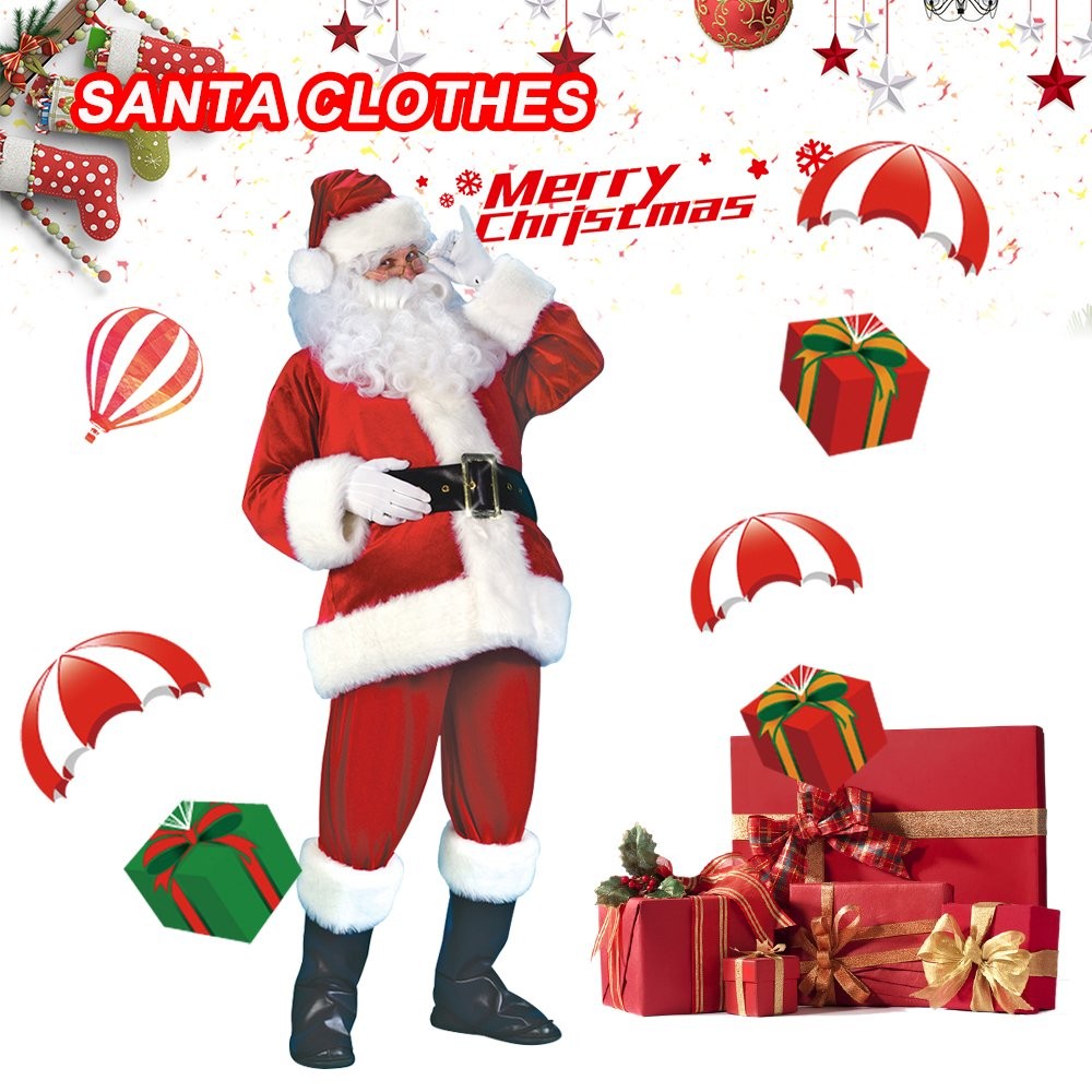 Santa Claus Costume Suit  Father Christmas Fancy Dress Mens Xmas Outfit AU