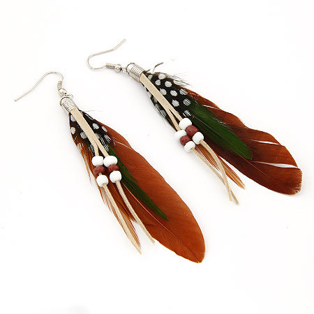 Alloy Fashion Personality Elegant Feather Tassel Gauze Pendant Earrings Earrings
