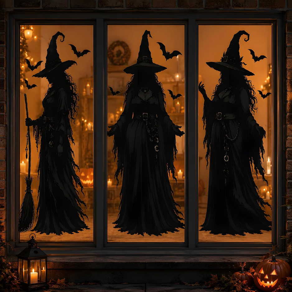 Halloween Decorations  Witch Window Clings For Halloween Party Decor  11.4 X 27.6 Halloween Window Decorations For Indoor Outdoor