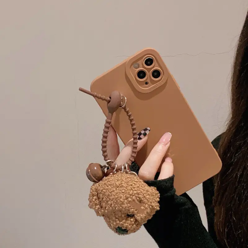 Plush Retro Brown Teddy Pendant Case