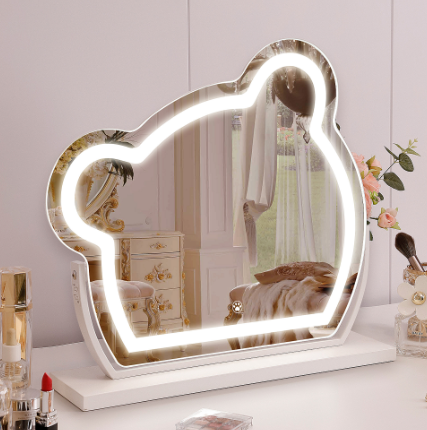 Bear LED Vanity Makeup Mirror Cute With Light Strip Touch Sensor Color Adjustable White Metal Removable Cosmetic 6