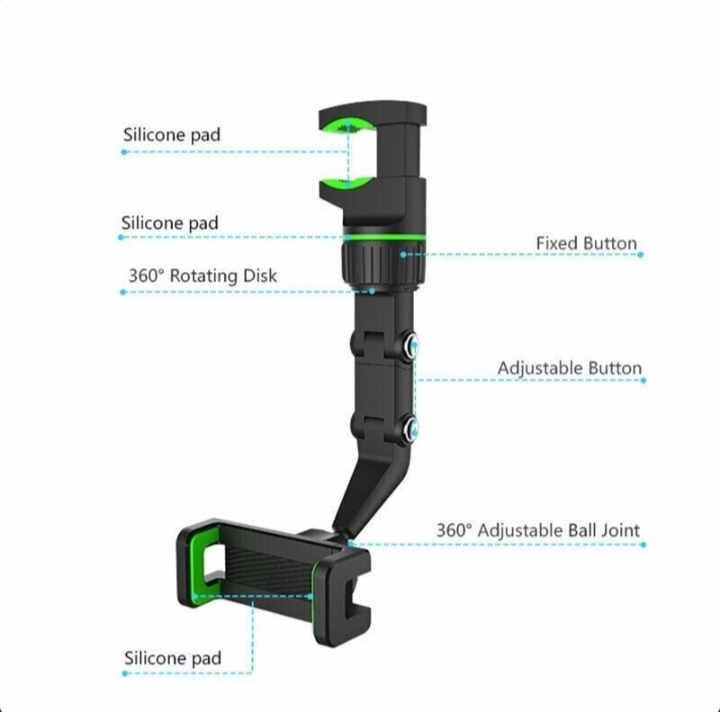 Car Rearview Mirror Rotation Adjustable Phone Holder Mount Multifunction 9