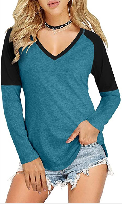 Title 7, Colorblock Long-sleeved Slim T-shirt Bottoming ...