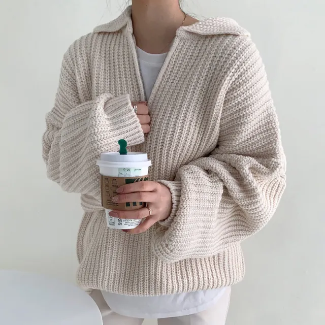 Thickened Warm Lantern Cuff Head Sweater Apricot - Shop at LoveMi