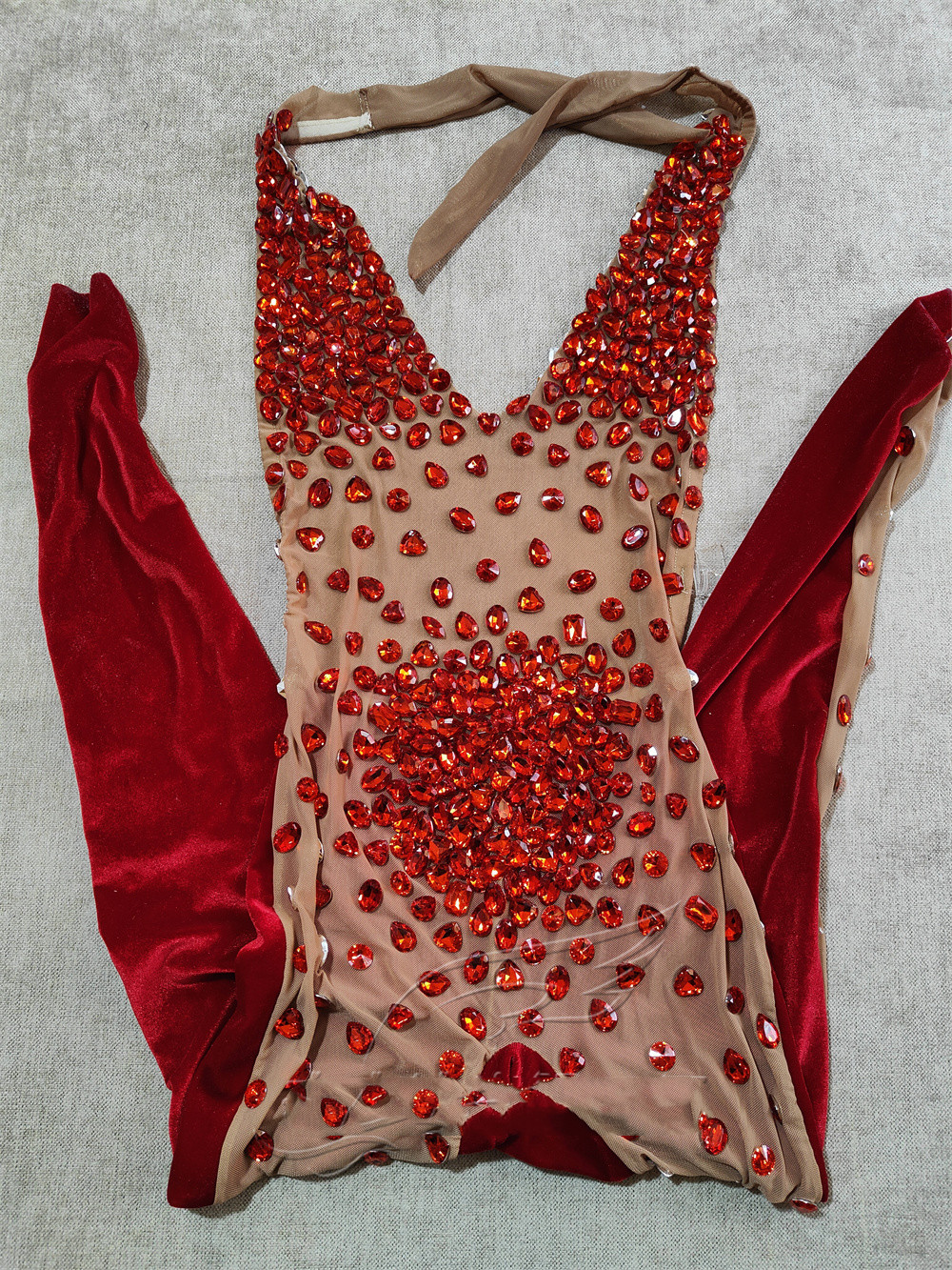 Gray Velvet Rhinestone Stretch One-piece Stage Performance Clothing Woman