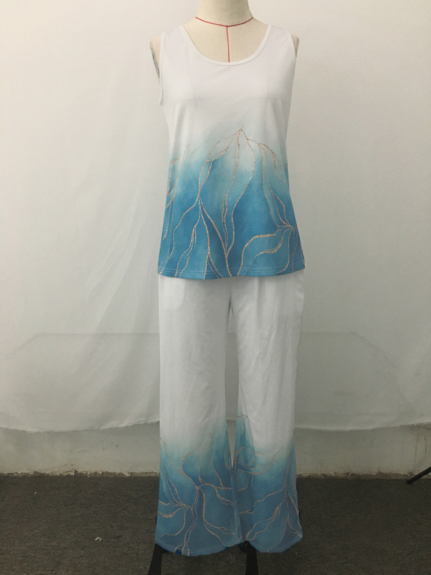 Sleeveless Top Elastic High Waist Pants Two Piece Set