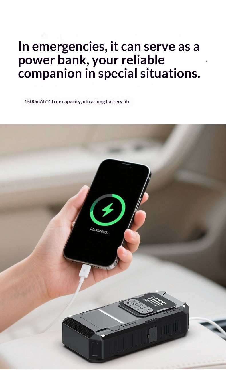 12V Car Starter With Air Compressor, Portable Car Battery Booster Pack, Emergency Battery Box Auto Tire Inflator All-in-One 8