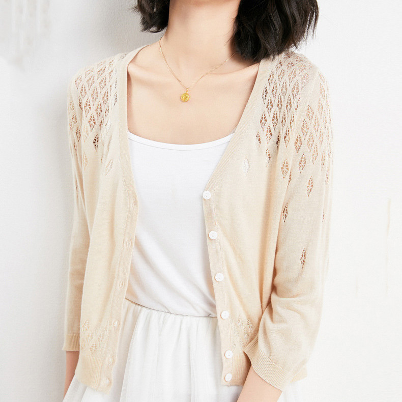 Women's Fashion Versatile Solid Color Knitted Sunscreen Clothes