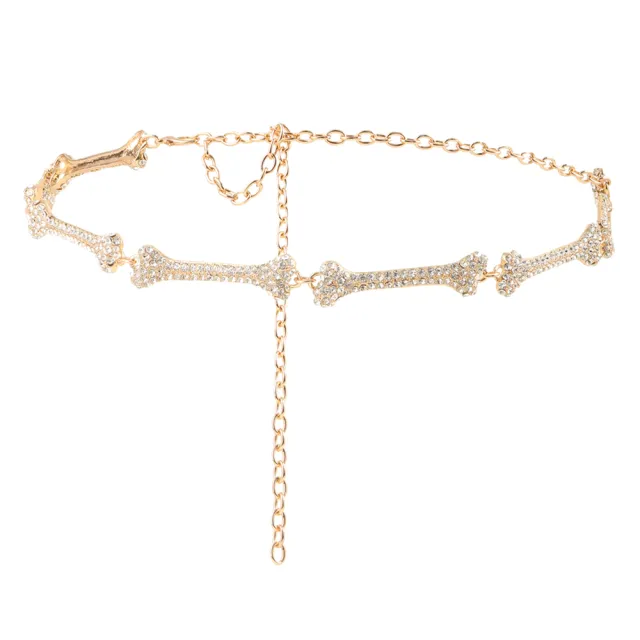 Metal Waist Chain Decorative Belt Dress Suit Chain Accessories Rhinestone Bone Shaped Belt Gold - Shop at LoveMi