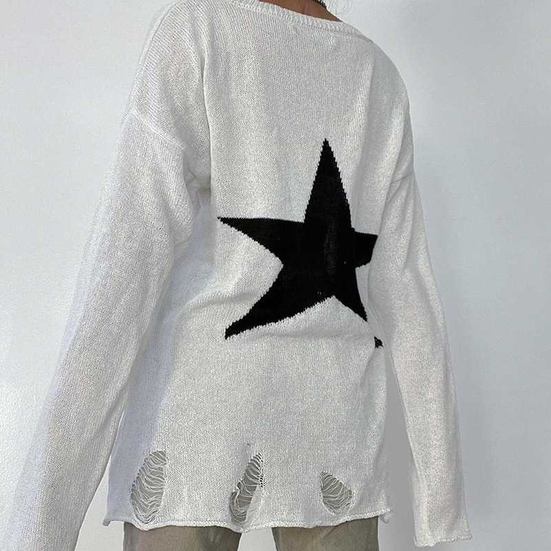 Title 6, Simple black and white star woolen blouse for w...