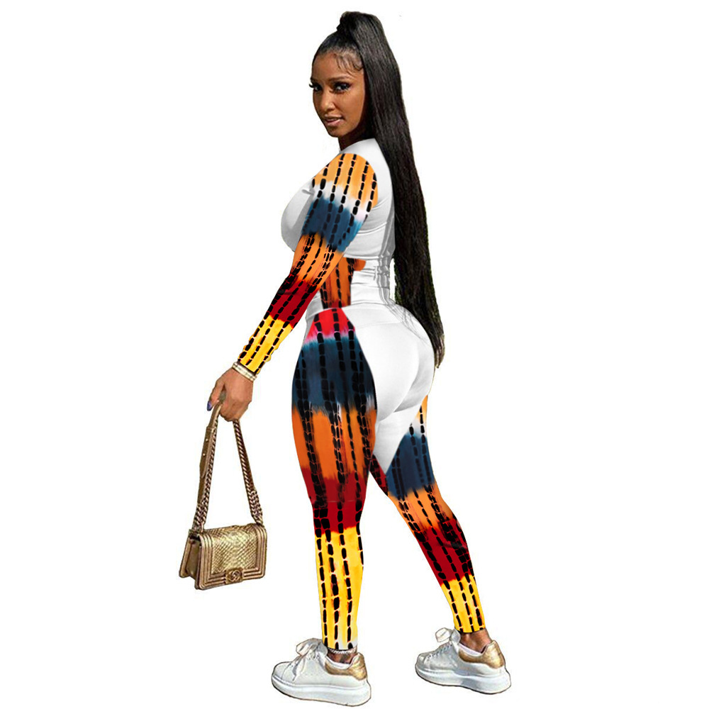 Positioning Printed Long-sleeved Trousers European And American Plus Size Two-piece Suit