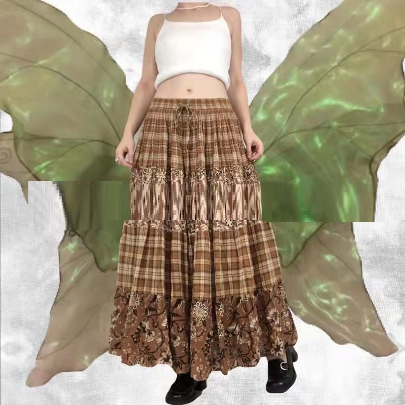 Ladies OL Commuter Patchwork Print Plaid Skirt