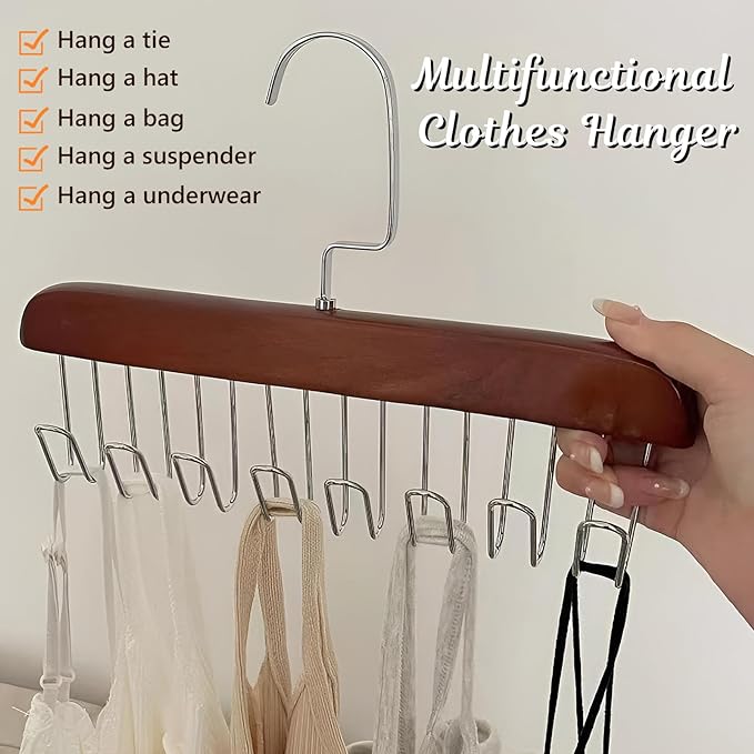 3Pcs Bra Hangers Closet Organizer - 360 Rotating. All in one Hanger Our all in one Hanger clothes rack isn't just great for storing coats, it's also perfect for organizing accessories like bras, belts, ties, scarves, and more. High-quality Material Our al