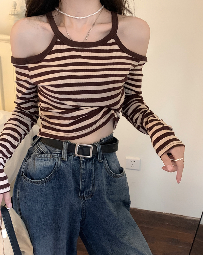 Women's American Striped T-Shirt Bottoming Shirt