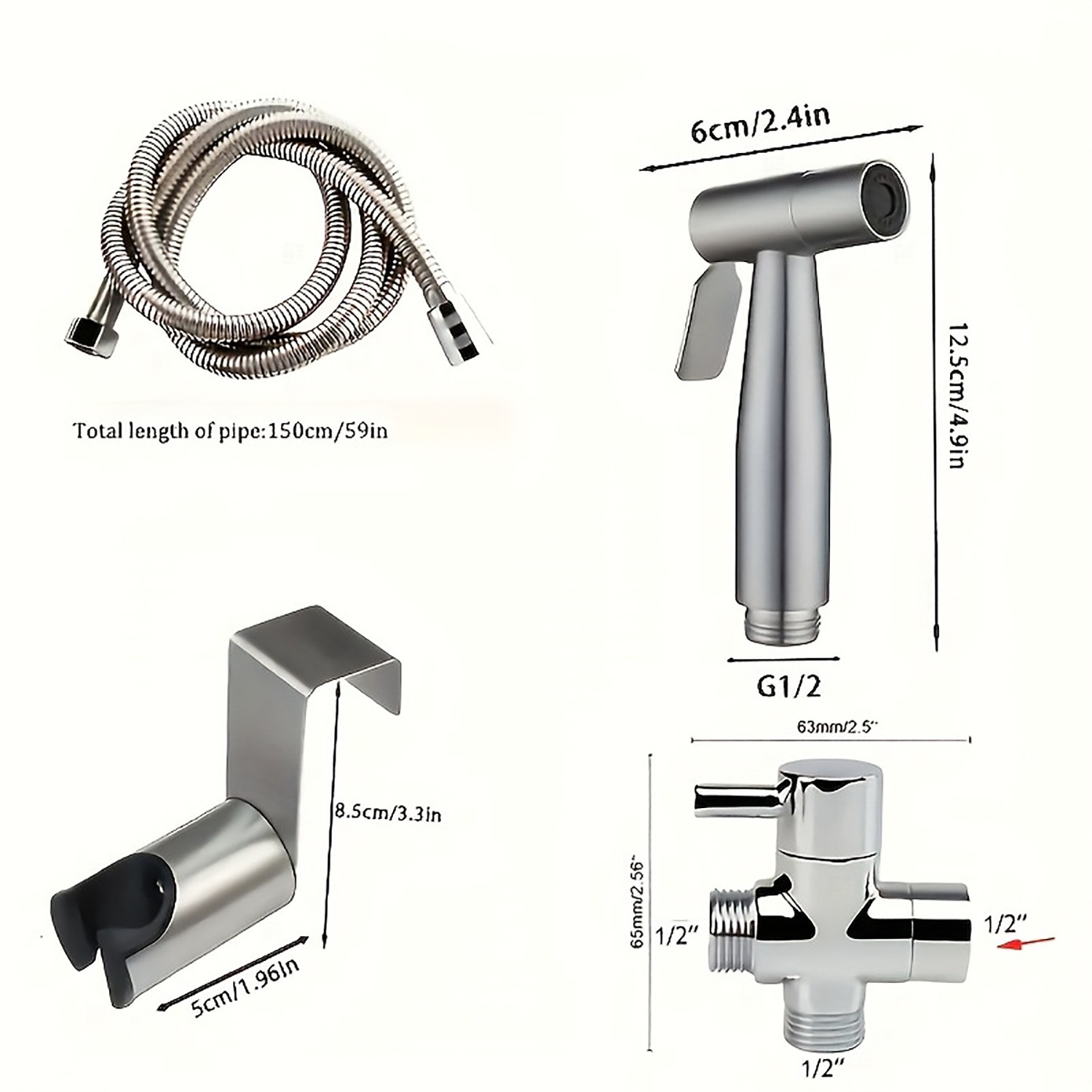 Stainless Steel Bathroom Bidet Spray Handheld Shower Head Shattaf Toilet — image 4
