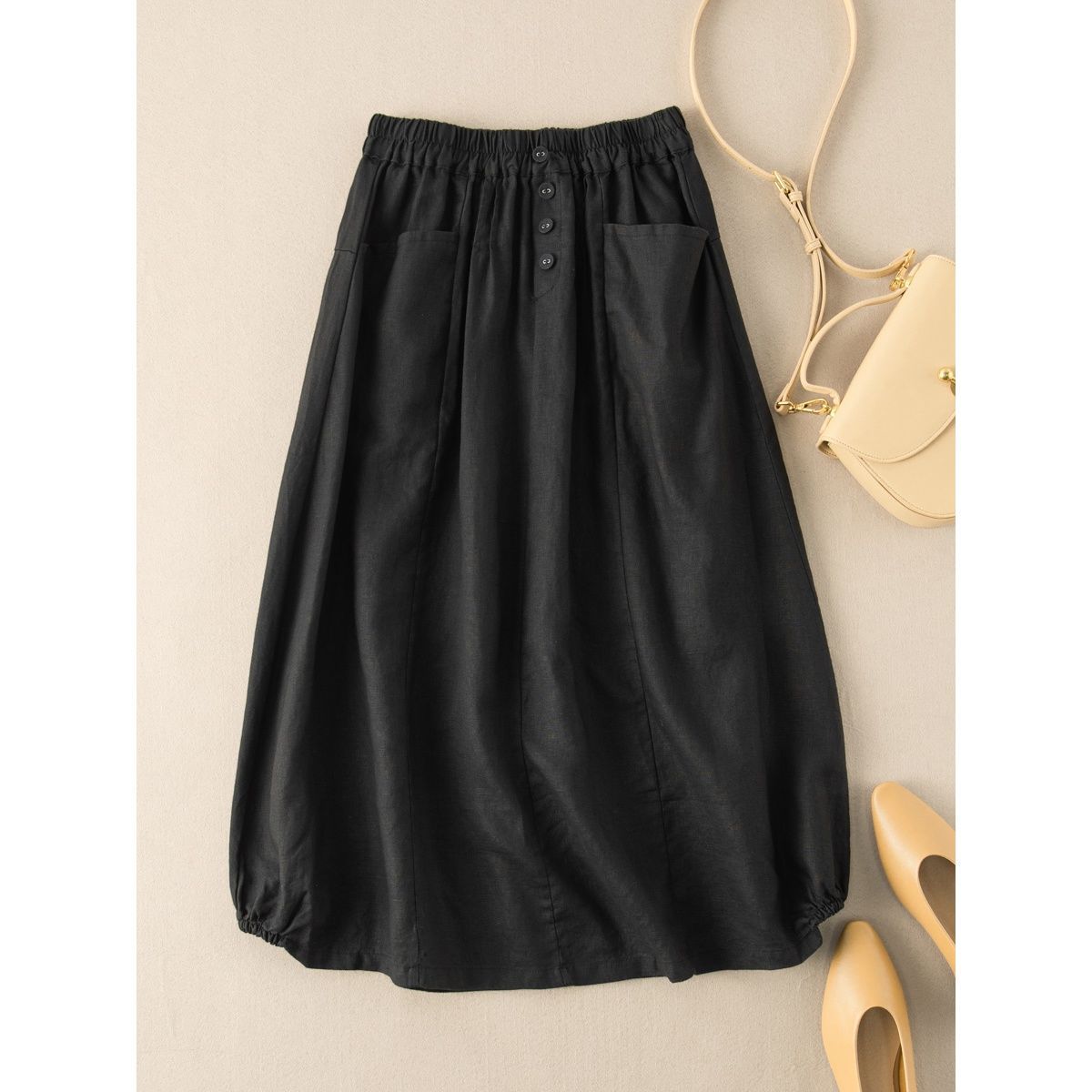 Plus Size Women's New Faux Linen Vintage Skirt
