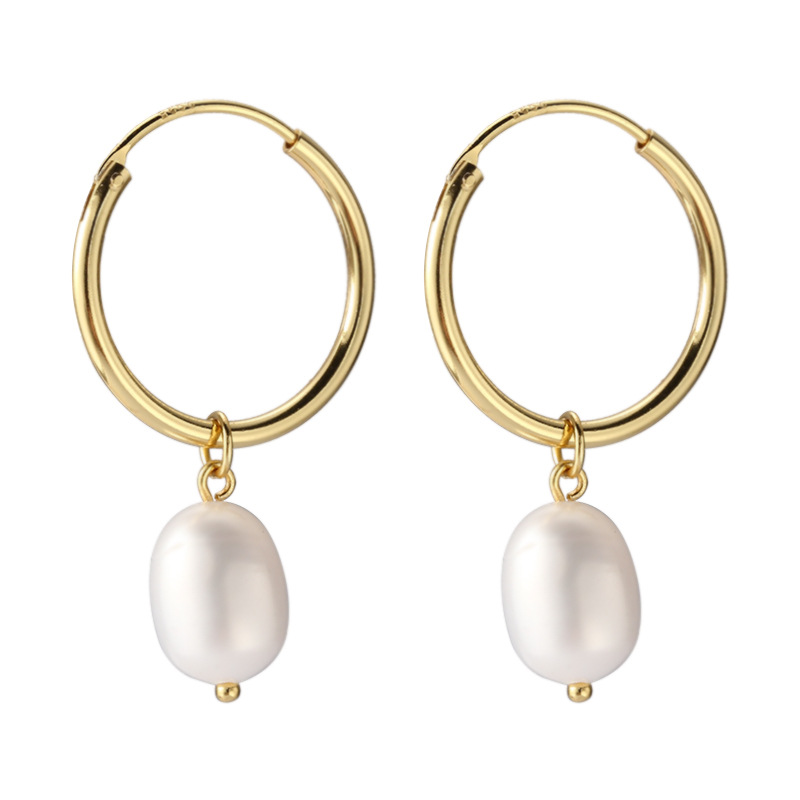 Title 1, 925 Sterling Silver Pearl Simplicity Fresh Earr...