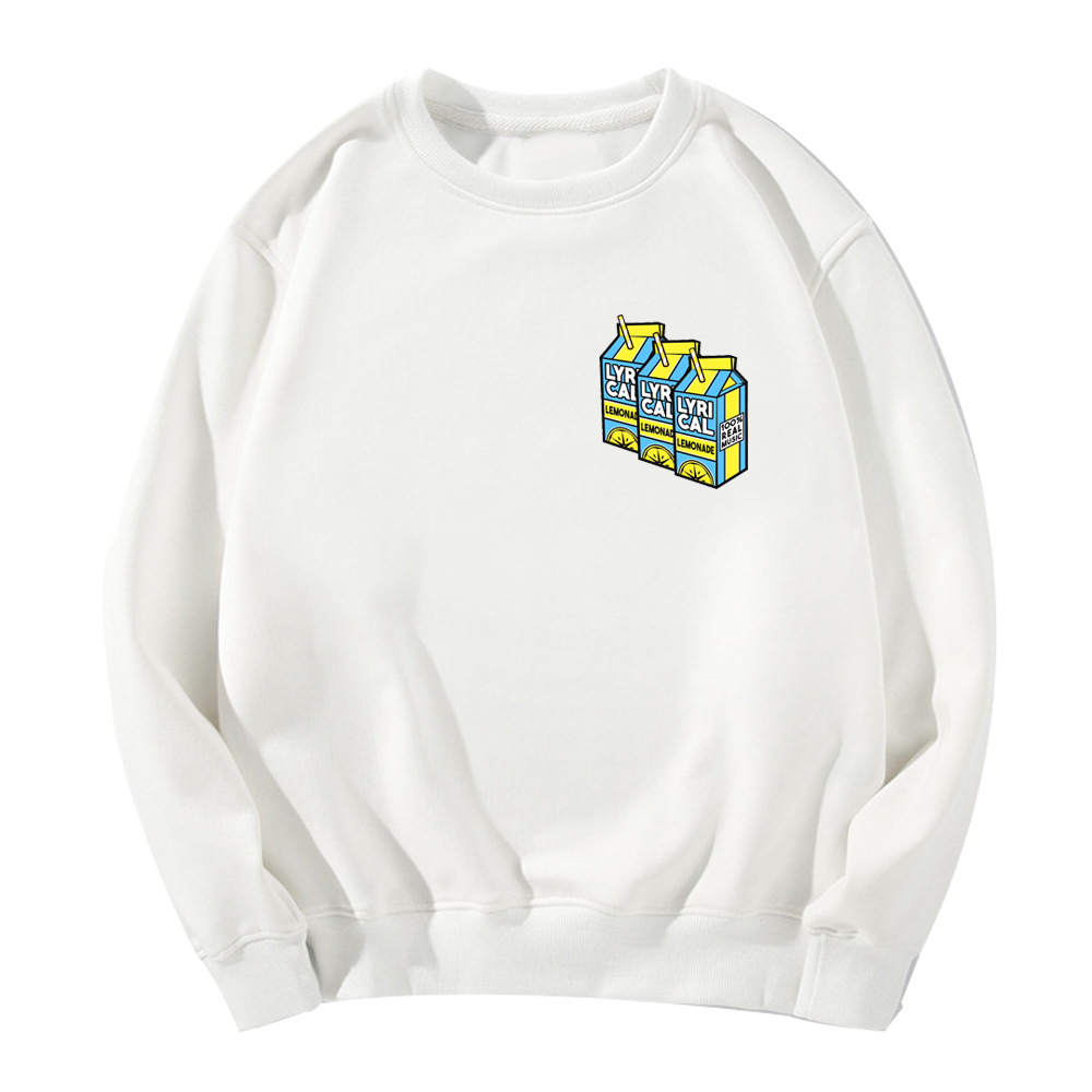 Lemon Print European And American Plus Velvet Crew Neck Sweater For Men And Women