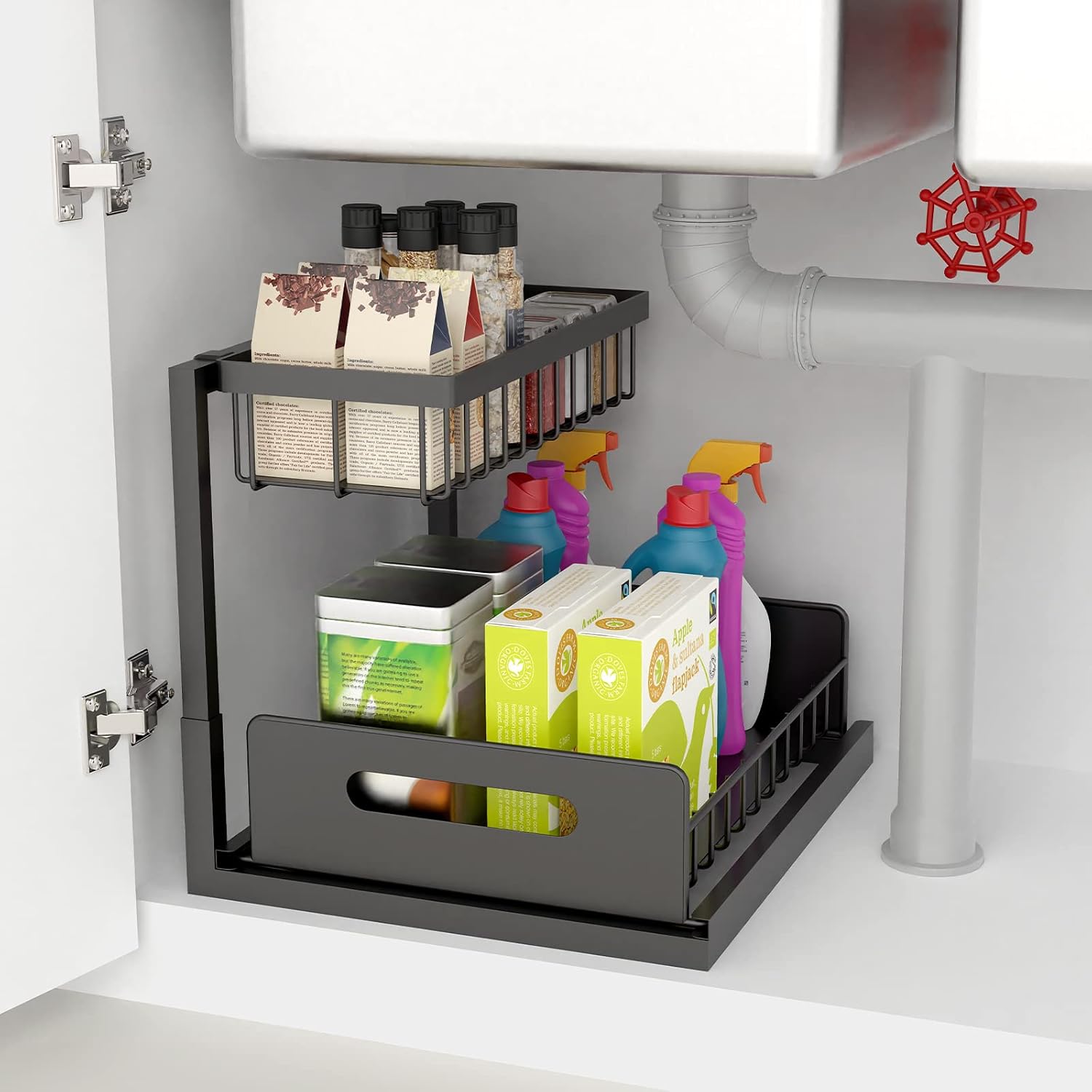 2 Tier Under Sink Organizer, Rustproof Sliding Cabinet Storage Rack For Kitchen And Bathroom, Pull Out Storage Shelf