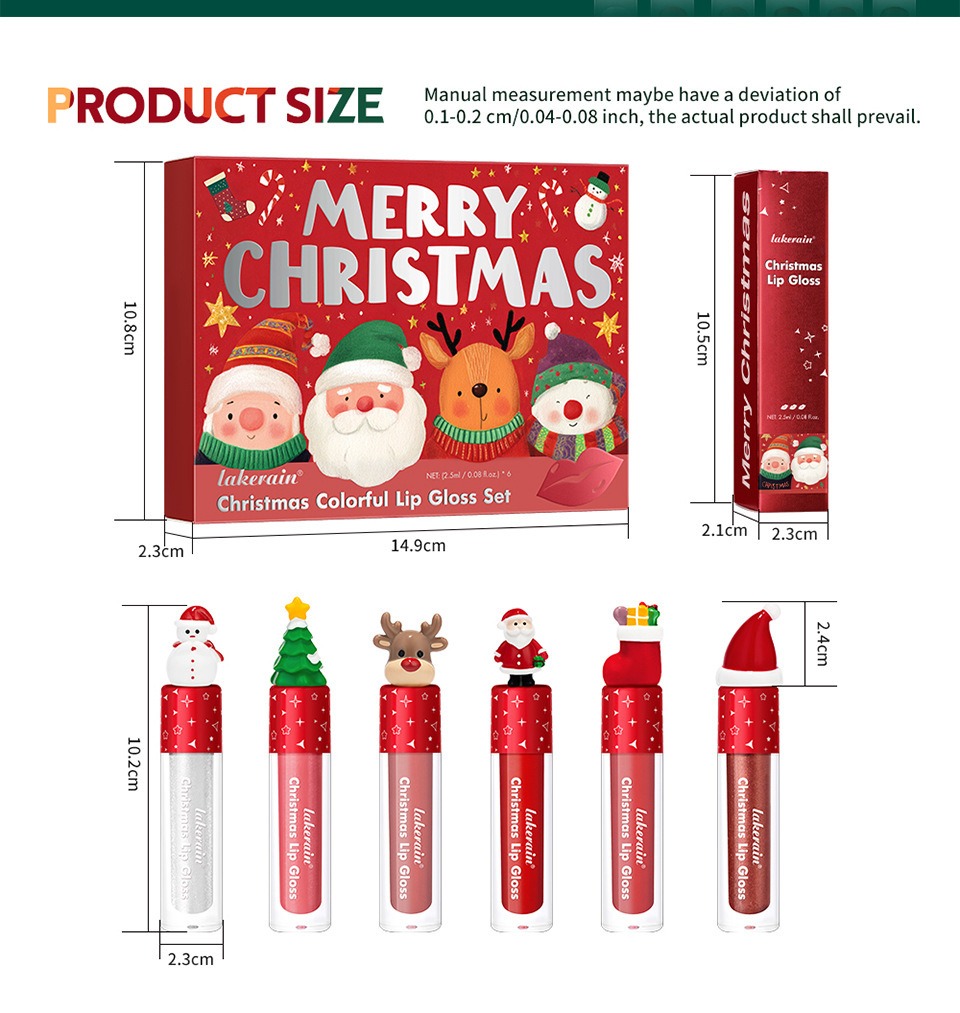 Christmas Gift Christmas Lip Gloss Set 6-Piece Red Matte Velvet Lip Gloss 7